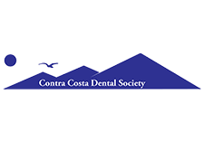 The image shows a logo with text that reads 'Contra Costa Dental Society,' featuring a stylized mountain range, a dental cross symbol, and a graphic of a toothbrush.